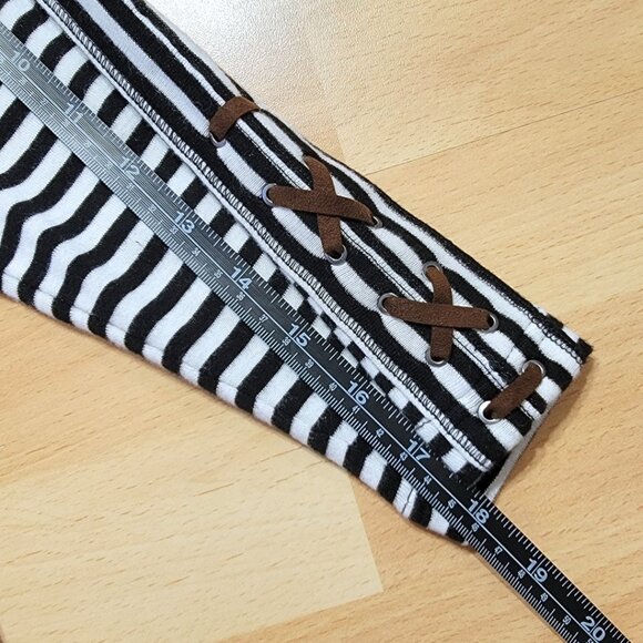 Chaps Black White Striped Suede-like Tie Up Embellished 3/4 Sleeves | Large - Picture 11 of 17